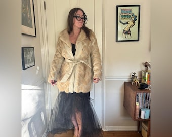 70s Vintage Blond Mink + White Leather Jacket Sz M