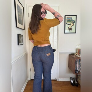60s Vintage Wrangler Kick Flare Blue Jeans Snap Fly image 2
