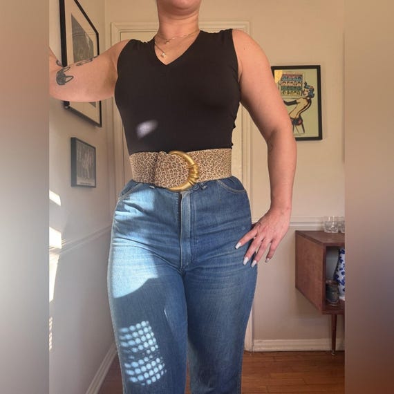 80s Vintage Oversized Leopard Print Belt With Gold Buckle - Etsy display picture 1