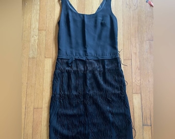 60s Vintage Black Fringe Little Black Dress