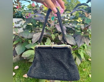 Late 40s-50s Black Beaded Handbag