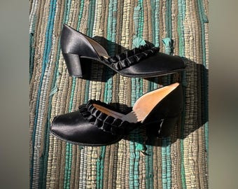 50s Vintage Daniel Green Black Satin Bedroom Slippers Sz 7