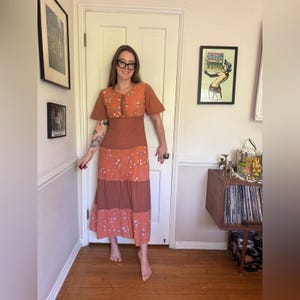 70s Vintage Indian Cotton Color Block Prairie Dress