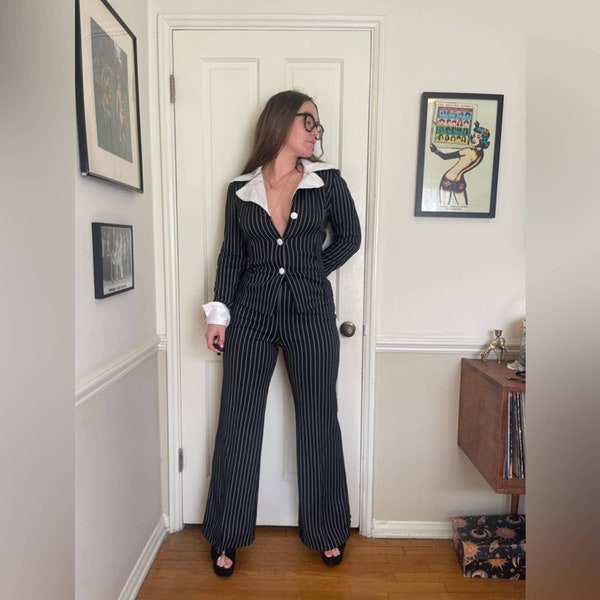 70s Vintage Fredricks of Hollywood Pinstripe Bell Bottom Pantsuit