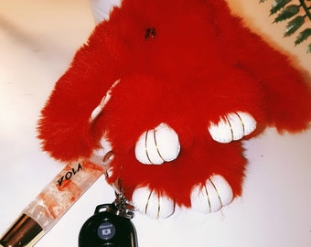 Red/Black Color Fluffy Bunny Keychain Set (with Remote Camera Control and DOLA Lipgloss) by DOLA