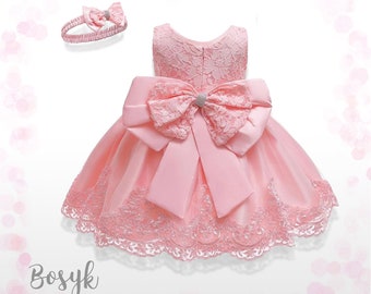 Bellisimo Kleid, Puderrosa, Kleid für Mädchen, elegantes Kleid für Mädchen, Kleid für besondere Anlässe, Kleid für Baby Mädchen, kostenloses Stirnband