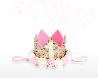 Joyful Shiny Sequin Crown, Sequin Rose Gold,Powder pink,Ivory, 1 year,crown Birthday, crown party,Headband for Baby Girls, headband 1 year