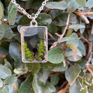 Mushroom and fern resin necklace