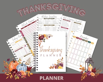 Printable Burgundy Harvest Thanksgiving Planner + 12-Month Calendar - 78 Pages - Instant Digital Download!