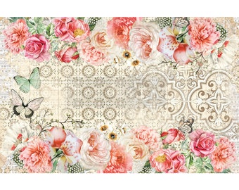 LIVING CORAL - 2 sheet 19"x30" Decoupage Tissue Paper  | ReDesign with Prima! | Floral Buttefly Decoupage Paper | DÉCOUPAGE