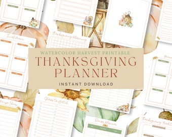 Watercolor Harvest Thanksgiving Planner - 56 Pages - Printable PDF - Thanksgiving To-Do List, Budget, Menu, and More!