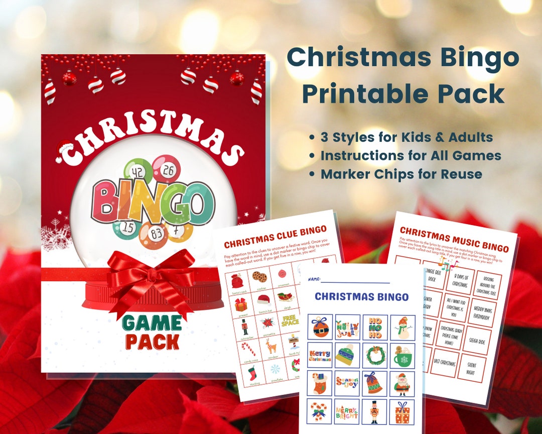 Printable Christmas Bingo Game Pack for Kids and Adults Holiday Fun ...