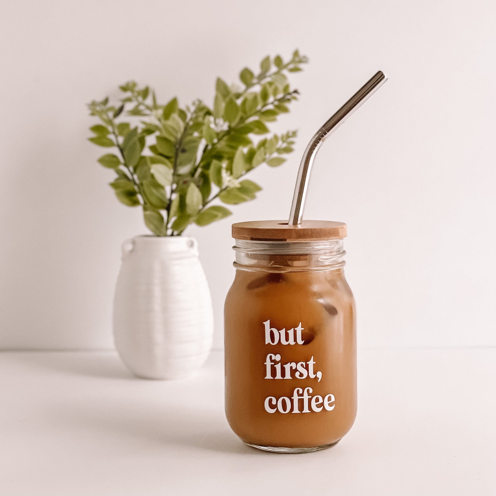 But First Coffee Mason Jar 16oz Iced Coffee Mason Jar Vinyl Etsy