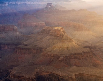 Impresión de metal claro del Gran Cañón, Arte del Parque Nacional, Arte del suroeste, punto de referencia de EE. UU., Foto de bellas artes, Impresión de paisaje de Arizona