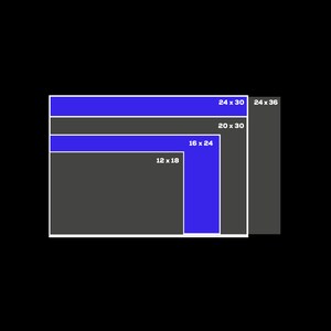 May include: A diagram showing different sizes of rectangles. The rectangles are in shades of gray and blue. The dimensions of each rectangle are labeled in inches.