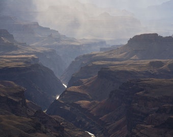Hazy Grand Canyon Metal Print, Landscape Photo, Mountain Range, Colorado River, Arizona Landscape, Fine Art Nature Photo, National Park Art