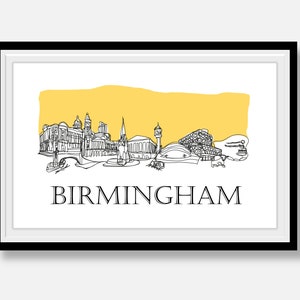 Birmingham Skyline City Print | Line Drawing Illustration | Travel Wall Art Print