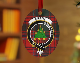 Grant Clan Crest Christmas Ornament: Scottish Tartan Plaid Decor