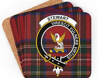 Clan Stewart Scottish Tartan Coaster Set, Scotland Gift, Scottish Clan Gift, Personalized Scottish Coasters