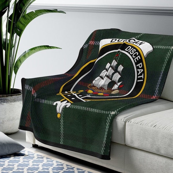 Clan Duncan Scottish Tartan Crest Blanket, Scottish Clan Gift, Soft Tartan Blanket, Scottish Roots Plaid Blanket