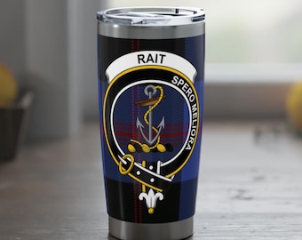 Clan Rait 20oz Vagabond Tumbler | Scottish Tartan Insulated Travel Mug