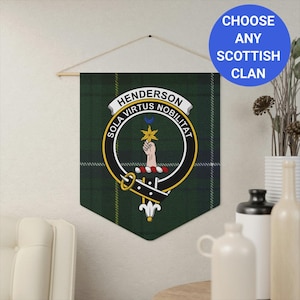 Clan Henderson Wall Pennant, Scottish Clan Family Crest Decor, Sola Virtus Nobilitat Banner, Heritage Wall Hanging