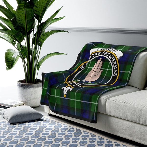 Clan Lamont Scottish Tartan Crest Blanket, Scottish Clan Gift, Soft Tartan Blanket, Scottish Roots Plaid Blanket