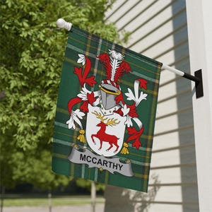 McCarthy Irish Coat of Arms Garden Flag, Surname Tartan Banner, Ireland Family Heritage Decor, Irish Gift Idea, Outdoor Yard Decoration