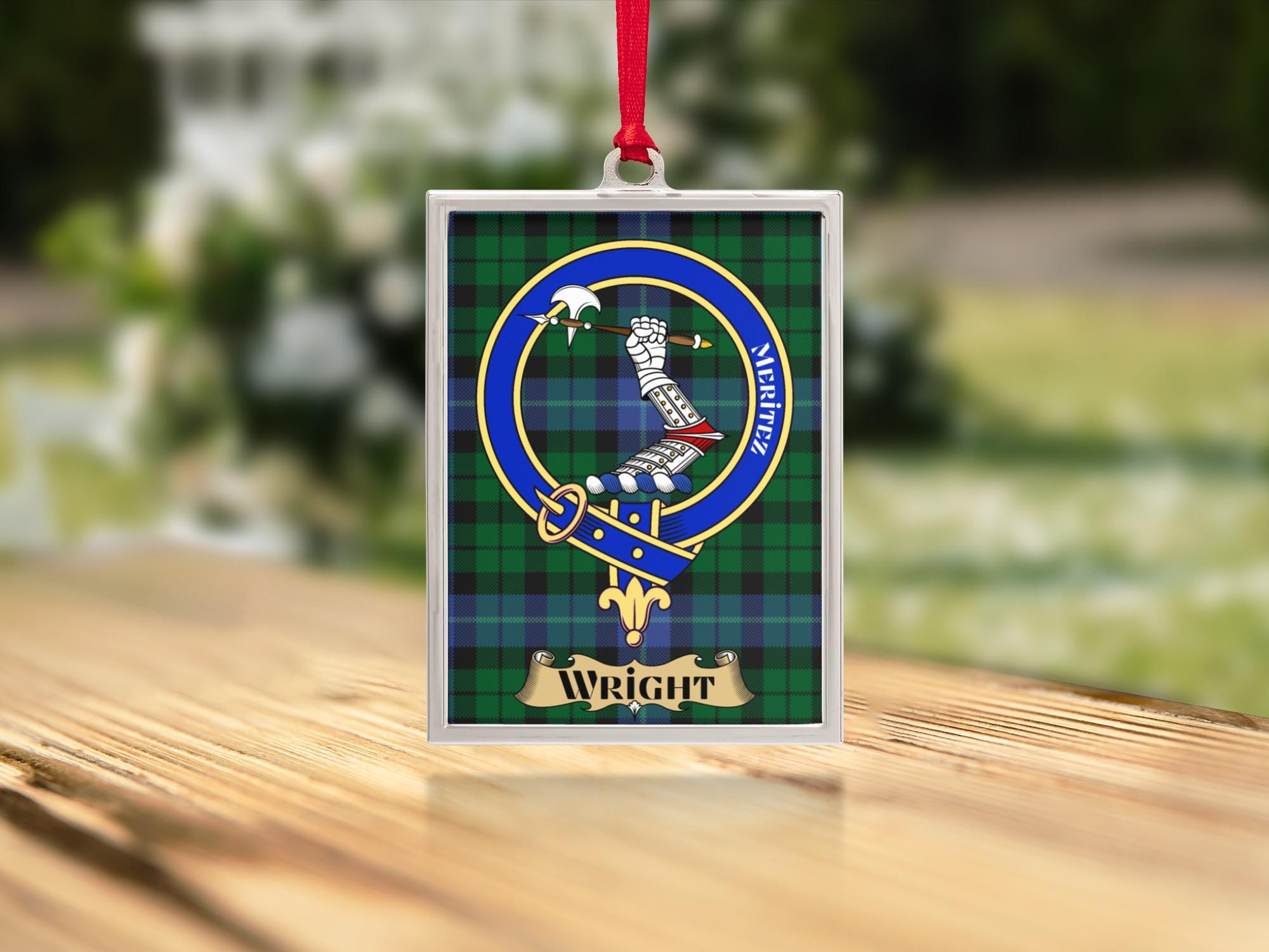 Wright Clan Ornament: Scottish Crest, Tartan Background, Family ...