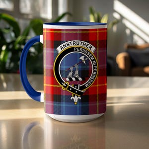 Anstruther Scottish Clan Crest Tartan Mug, Personalized Scottish Gift, Family Name, Heritage Mug, Gift for Scottish Pride