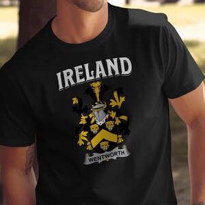 Camiseta con el escudo de armas del apellido irlandés Wentworth, camiseta de reunión familiar, camiseta del día de San Patricio, regalo de herencia irlandesa, camiseta con emblema del clan