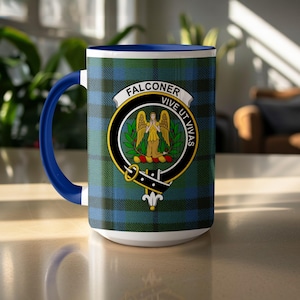 Falconer Scottish Clan Crest Mug, Tartan Mug, Gift for Him Her, Scottish Pride Mug, Ancestry Mug
