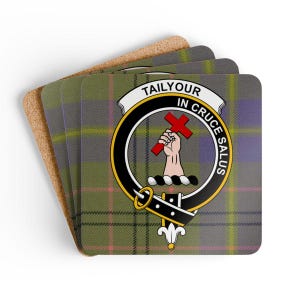 Taillyour Coaster Set: Clan Crest Graphic, Scottish Heritage, Drink Coasters