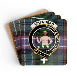 Aikenhead Coaster Set: Clan Crest, Family Name, Scottish Heritage