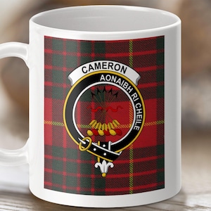 Cameron Clan Crest Mug, Scottish Tartan Mug, Customizable Clan Gift, 11oz 15oz Mug, Scottish Pride Mug, Double Sided Clan Mug
