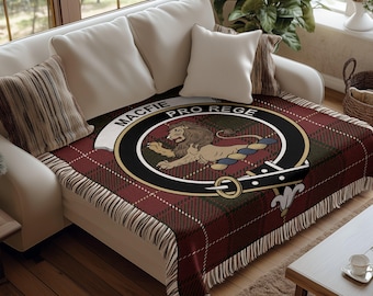 Macfie Crest Blanket, Scottish Clan Tartan Throw, Clan Macfie Motto Pro Rege, Unique Scottish Heritage Gift