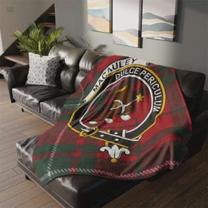 Personalized Scottish Clan Blanket with Crest on Custom Tartan Plaid Throw, Cozy Home Decor & Unique Gift Idea