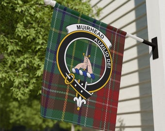 Muirhead Clan Crest Garden Flag, Scottish Tartan Crest Flag, Muirhead Auxilio Dei, Clan Muirhead Garden Decor