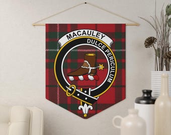 Proporzec z herbem klanu MacAuley: Tartan, Szkockie dziedzictwo, Dekoracyjny, Wystrój wnętrz