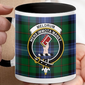 Meldrum Scottish Clan Crest Tartan Mug, Scottish Gift, Clan Mug, Heritage Gift, Unique Clan Mug