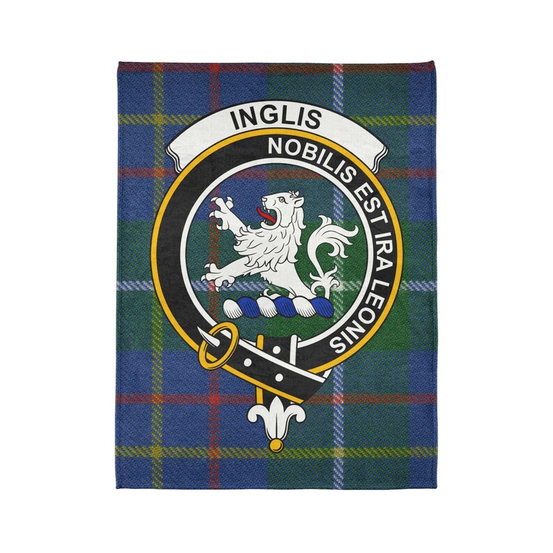 Inglis Scottish Clan Crest Tartan Blanket, Soft Polyester Minky Blanket