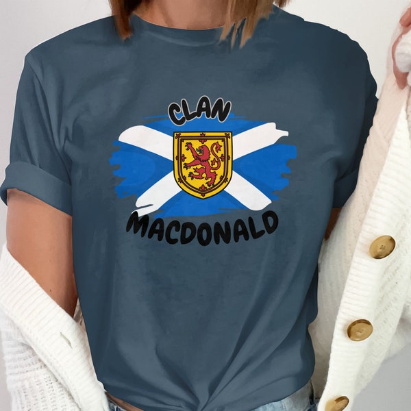 Scottish Clan MacDonald Lion Rampant on St Andrews Flag T-Shirt, Patriotic Scotland Heritage Tee