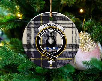 Hannay Clan Crest Ceramic Ornament, Scottish Family Ornament, Hannay Tartan Plaid, Hannay Coat of Arms, Personalized Hannay Ornament
