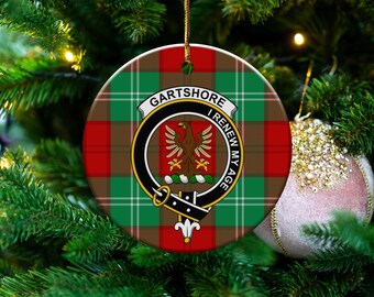 Ceramiczna ozdoba w kratę klanu Gartshore, szkocka dekoracja herbowa, spersonalizowana pamiątka świąteczna, prezent z okazji dziedzictwa Szkocji