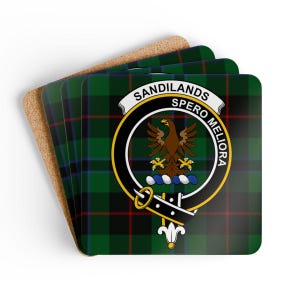 Sandilands Clan Coaster Set: Tartan Plaid, Scottish Pride, Heritage Decor