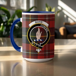 Boyd Scottish Clan Crest Tartan Mug, Surname Boyd, Scotland Family Pride, Unique Ancestry Gift, Scottish Mug