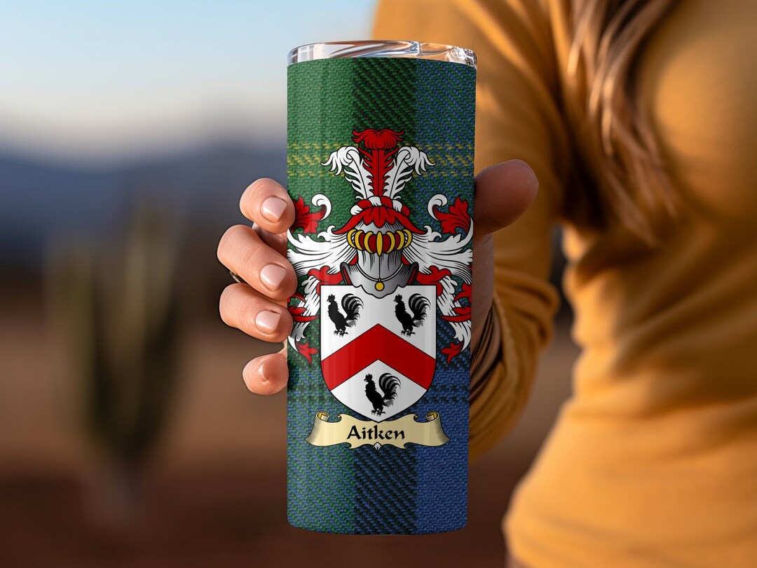 Aitken Scottish Surname Crest on Tartan Background, Customizable Clan