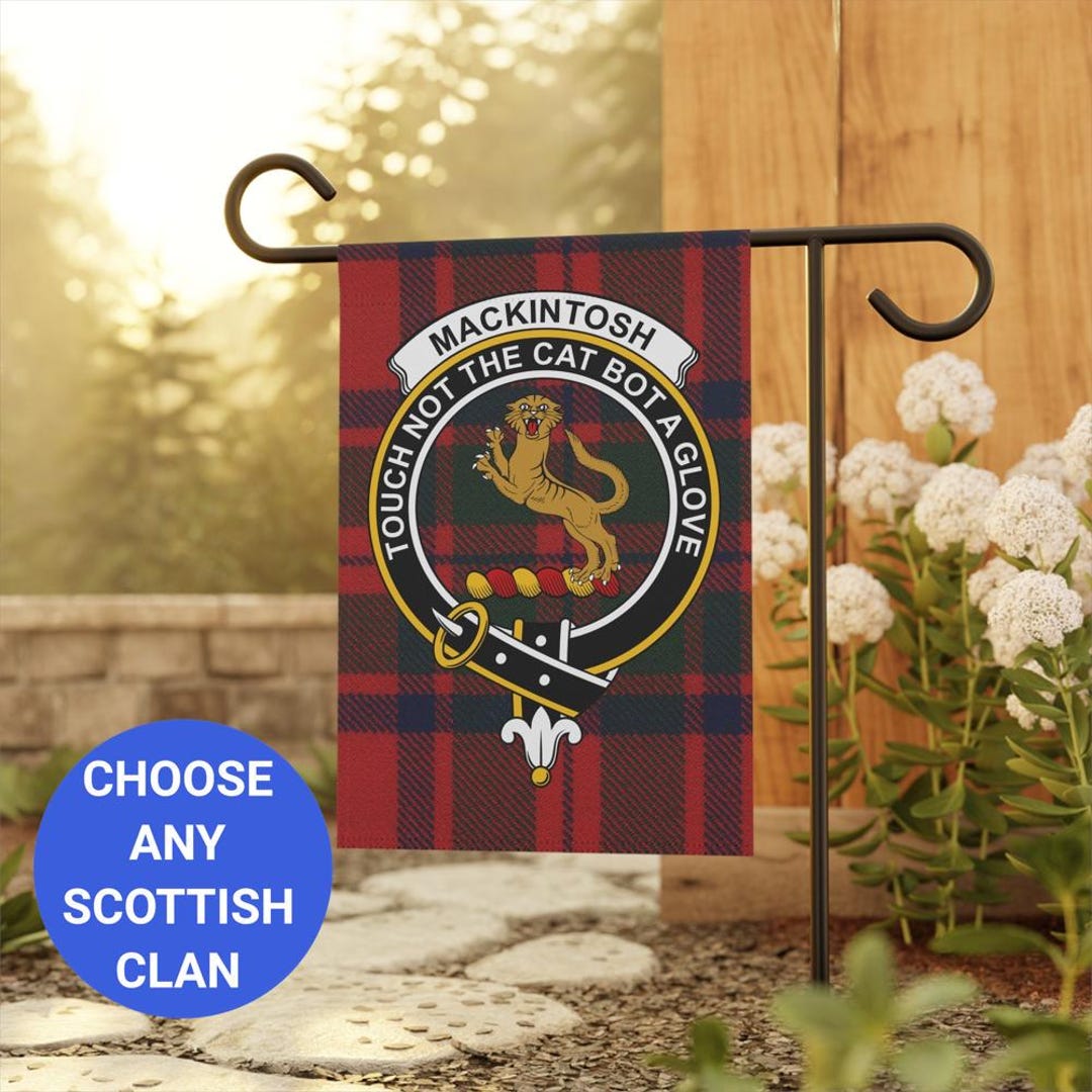 MacKintosh Hunting Modern Tartan Crest Black Garden Flag - Gold Thistle Style main image 1
