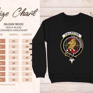 Gildan 18000 sweatshirt size chart with measurements in inches.