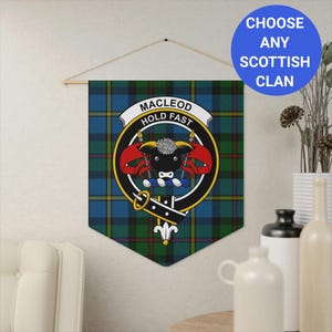 Clan Macleod Wall Pennant, Scottish Clan Decor, Tartan Wall Hanging, Family Crest Banner, Clan Symbol, Clan Heritage, Clan Emblem Artwork